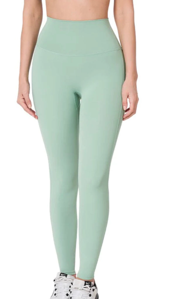 Workout Leggings-Dusty Green