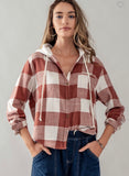 Leah Flannel Hooded Top-Clay